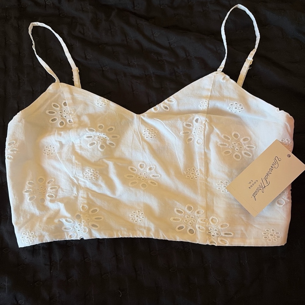 Universal Thread Cream Eyelet Smocked Top